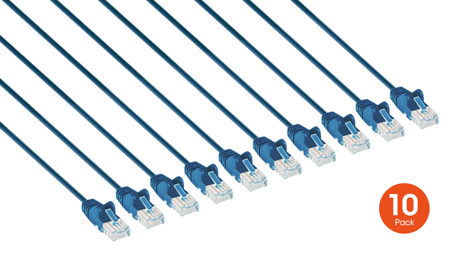 Cat6 U/UTP Slim Network Patch Cable, 20 ft., Blue, 10-Pack Image 3