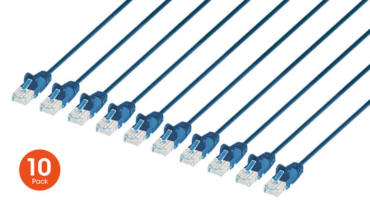 Cat6 U/UTP Slim Network Patch Cable, 20 ft., Blue, 10-Pack Image 1