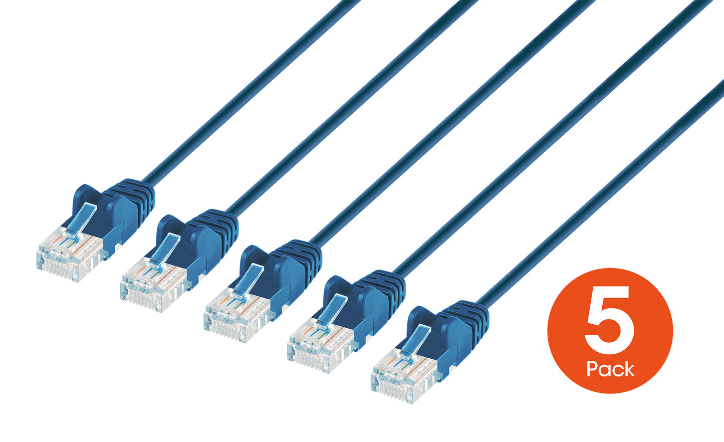 Cat6 U/UTP Slim Network Patch Cable, 25 ft., Blue, 5-Pack Image 1