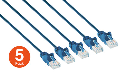Cat6 U/UTP Slim Network Patch Cable, 25 ft., Blue, 5-Pack Image 2