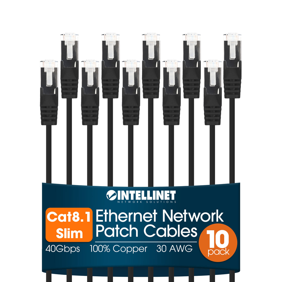Cat8.1 U/FTP Slim Network Patch Cable, 3 ft., Black, 10-Pack Image 1