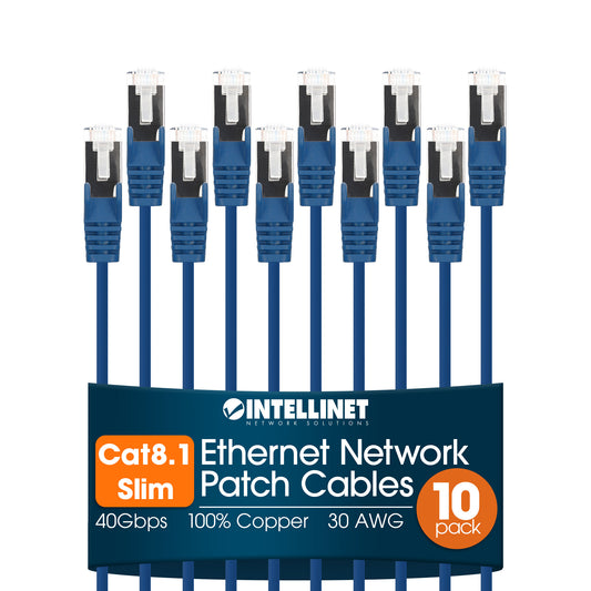 Cat8.1 U/FTP Slim Network Patch Cable, 1.5 ft., Blue, 10-Pack Image 1