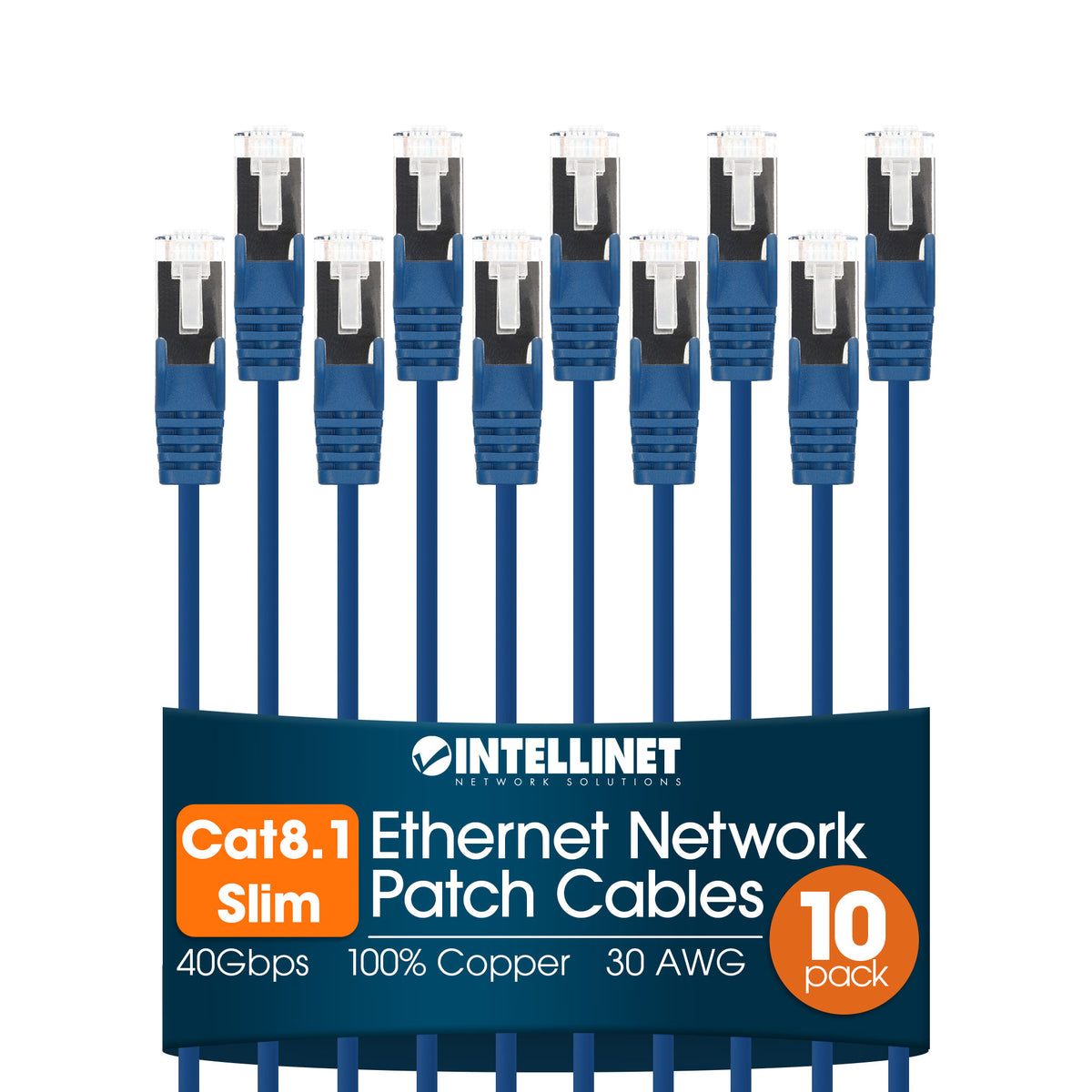 Cat8.1 U/FTP Slim Network Patch Cable, 3 ft., Blue, 10-Pack Image 1