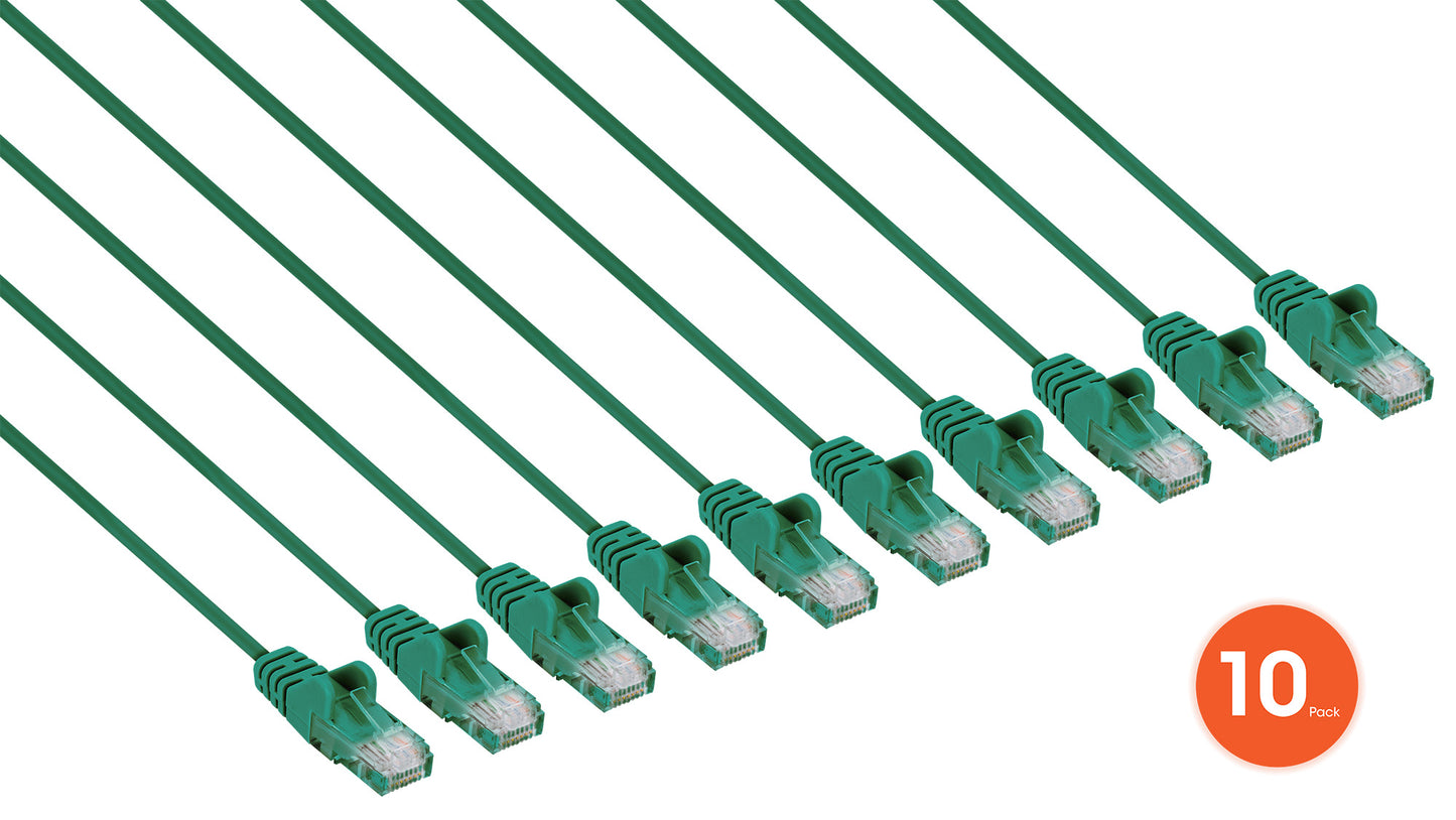 Cat6 U/UTP Slim Network Patch Cable, 1.5 ft., Green, 10-Pack Image 2