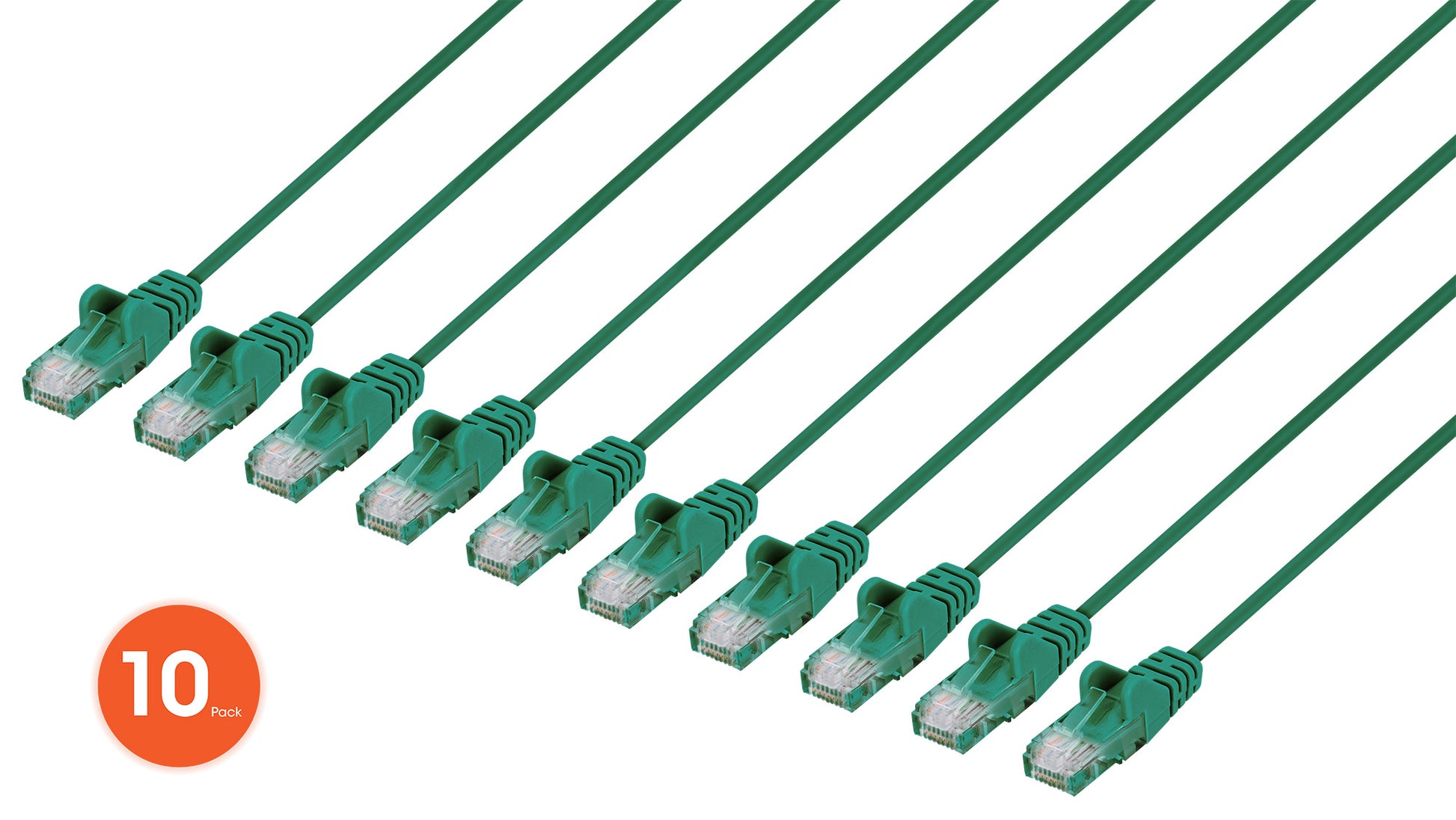 Cat6 U/UTP Slim Network Patch Cable, 7 ft., Green, 10-Pack Image 1