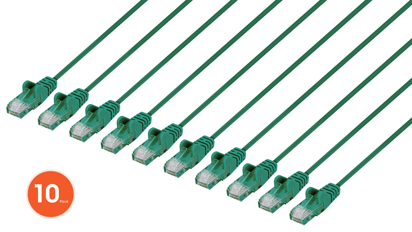 Cat6 U/UTP Slim Network Patch Cable, 0.5 ft., Green, 10-Pack Image 1