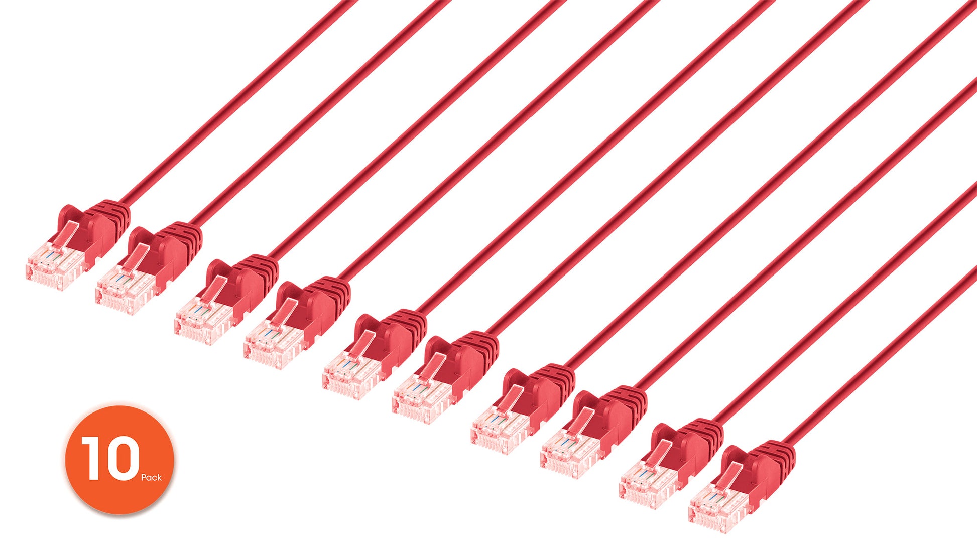 Cat6 U/UTP Slim Network Patch Cable, 1 ft., Red, 10-Pack Image 1