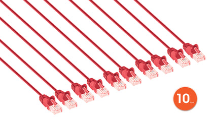 Cat6 U/UTP Slim Network Patch Cable, 1 ft., Red, 10-Pack Image 2