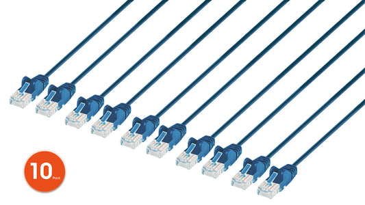 Cat6 U/UTP Slim Network Patch Cable, 1 ft., Blue, 10-Pack Image 1