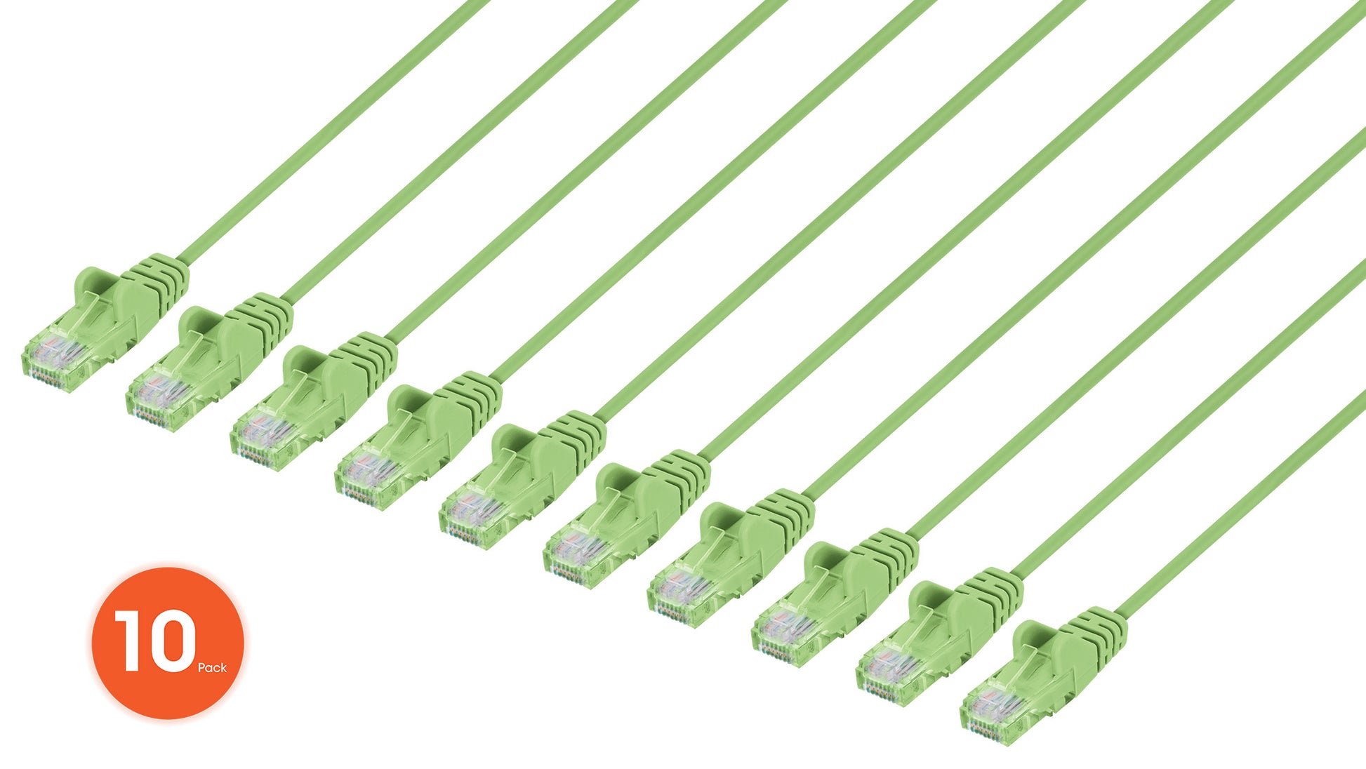 Cat6 U/UTP Slim Network Patch Cable, 1 ft., Bright Green, 10-Pack Image 1