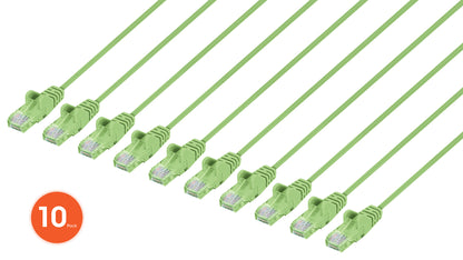 Cat6 U/UTP Slim Network Patch Cable, 14 ft., Bright Green, 10-Pack Image 1
