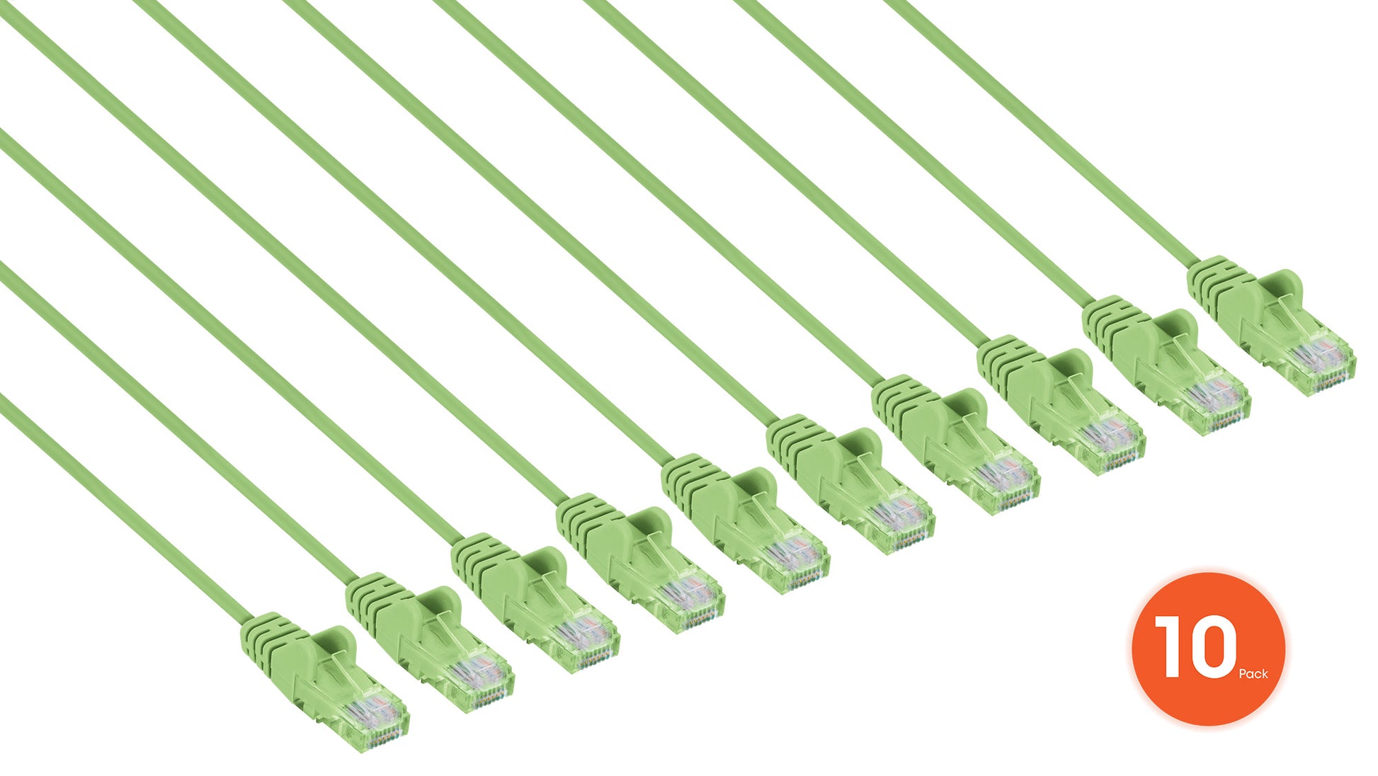 Cat6 U/UTP Slim Network Patch Cable, 14 ft., Bright Green, 10-Pack Image 2