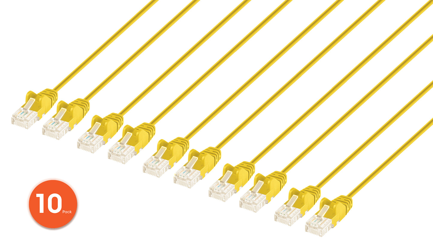 Cat6 U/UTP Slim Network Patch Cable, 3 ft., Yellow, 10-Pack Image 1