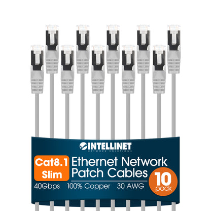 Cat8.1 U/FTP Slim Network Patch Cable, 3 ft., White, 10-Pack Image 1