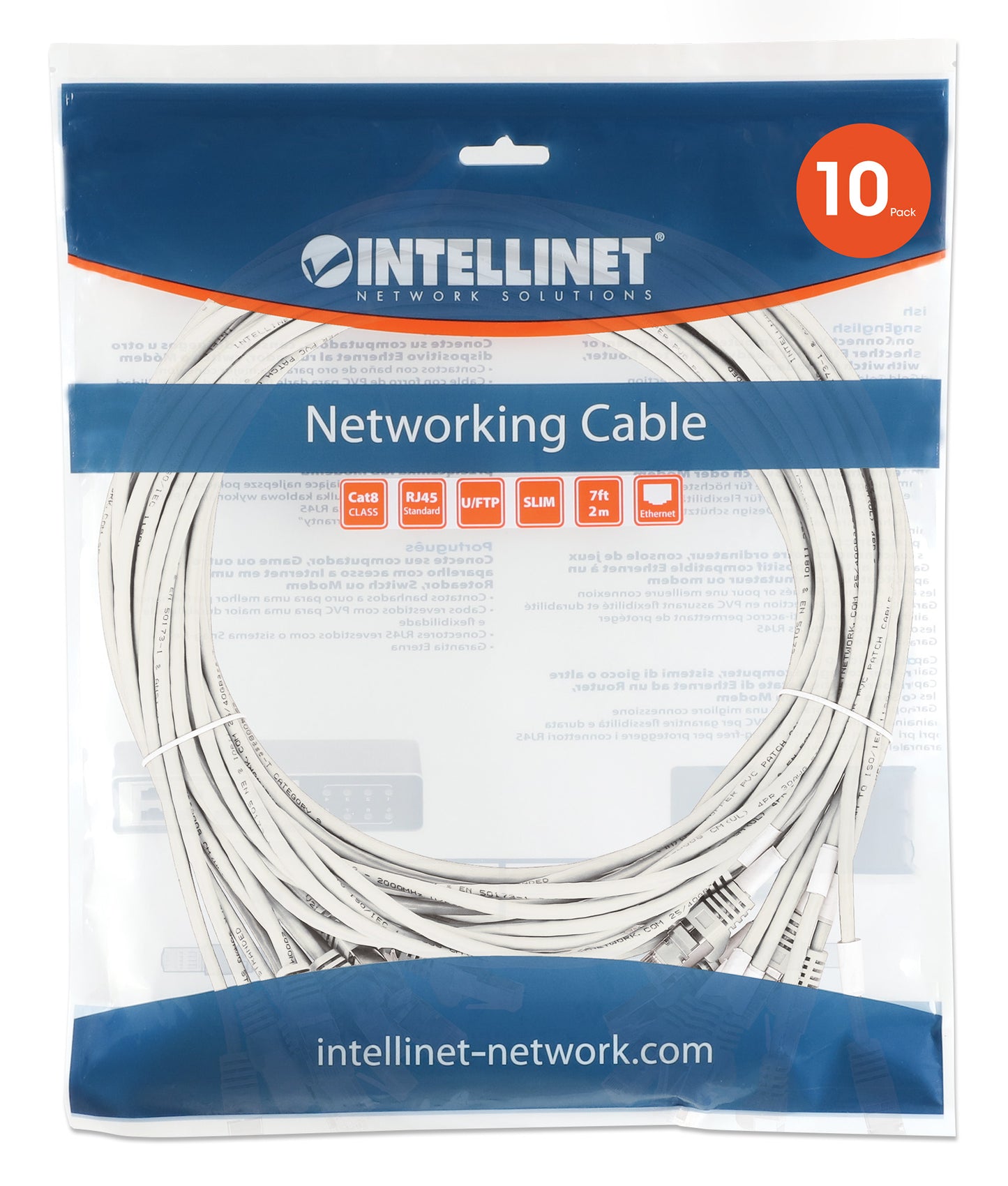 Cat8.1 U/FTP Slim Network Patch Cable, 7 ft., White, 10-Pack Image 8