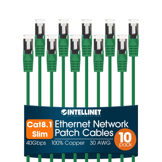 Cat8.1 U/FTP Slim Network Patch Cable, 1.5 ft., Green, 10-Pack Image 1