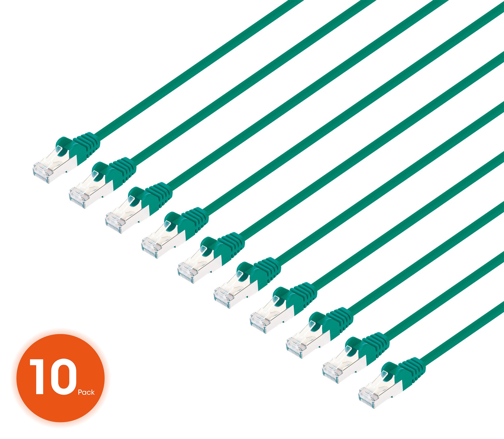 Cat8.1 U/FTP Slim Network Patch Cable, 3 ft., Green, 10-Pack Image 1