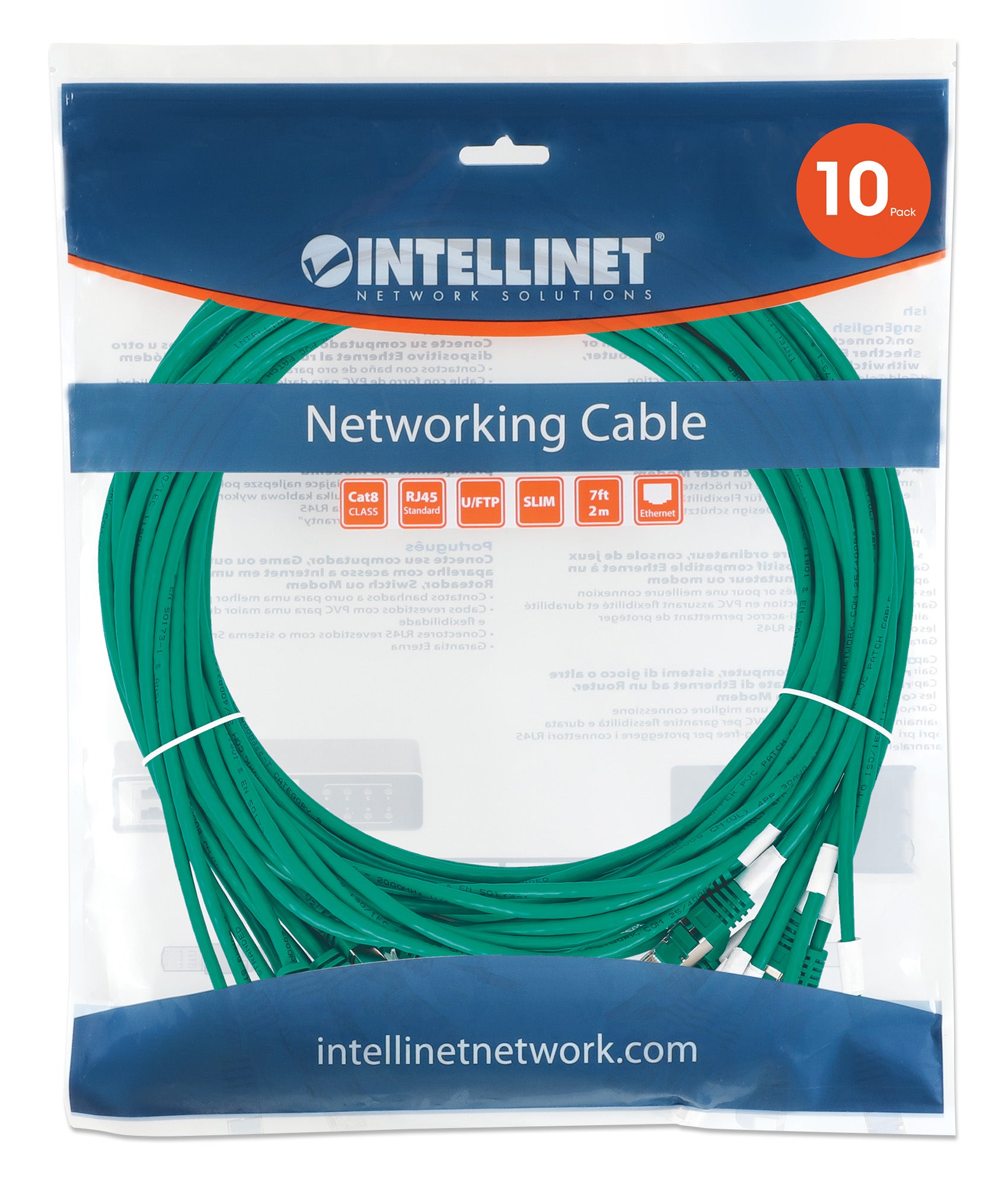 Cat8.1 U/FTP Slim Network Patch Cable, 7 ft., Green, 10-Pack Image 8