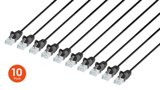 Cat6 U/UTP Slim Network Patch Cable, 20 ft., Black, 10-Pack Image 1