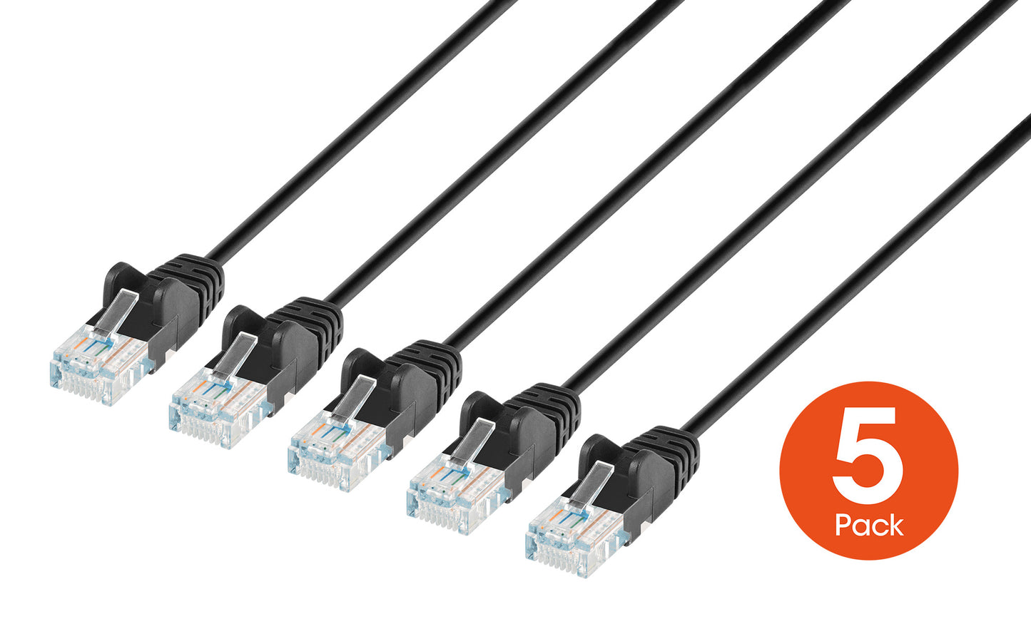 Cat6 U/UTP Slim Network Patch Cable, 25 ft., Black, 5-Pack Image 1