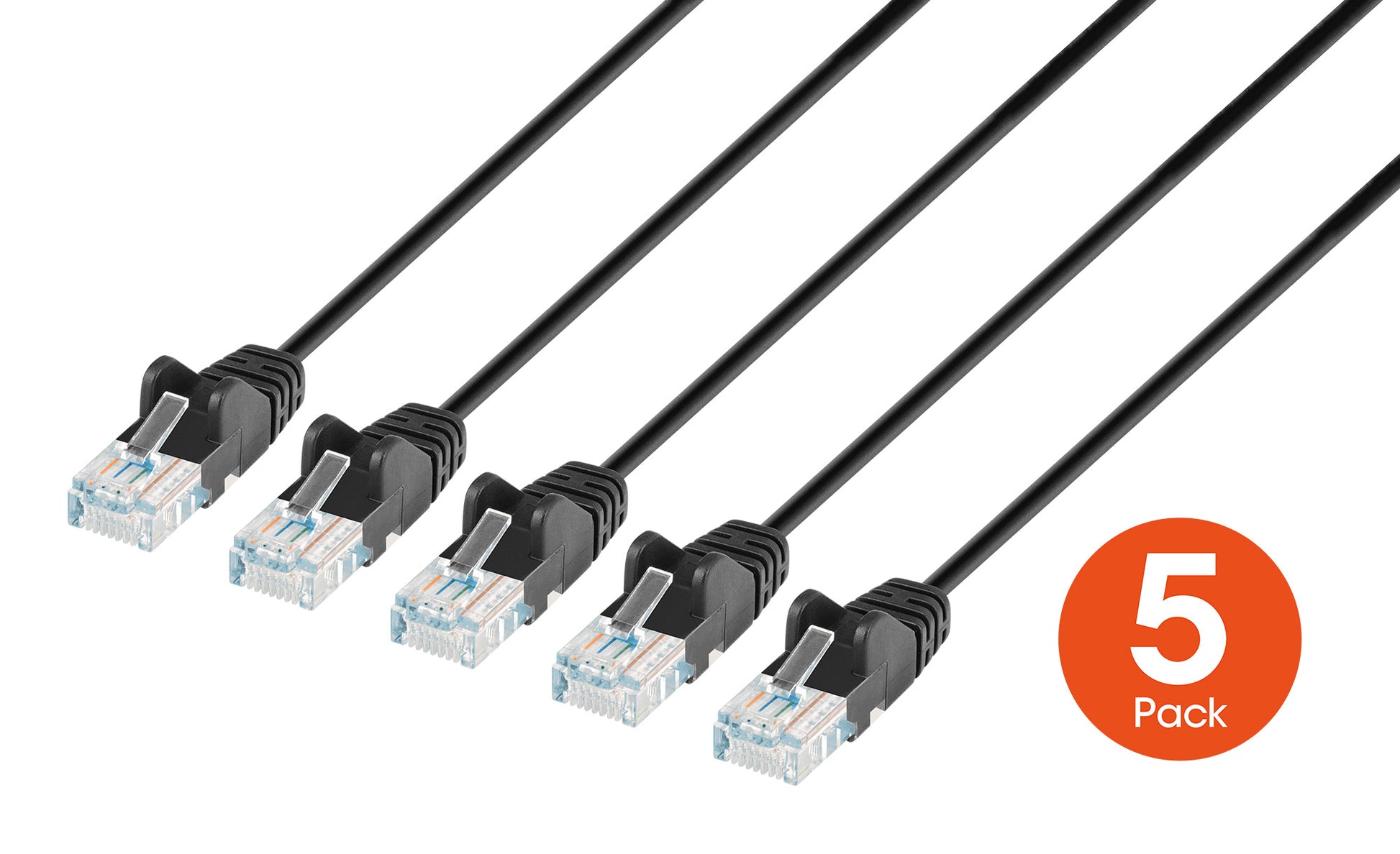 Cat6 U/UTP Slim Network Patch Cable, 25 ft., Black, 5-Pack Image 1