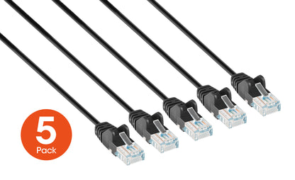 Cat6 U/UTP Slim Network Patch Cable, 25 ft., Black, 5-Pack Image 2