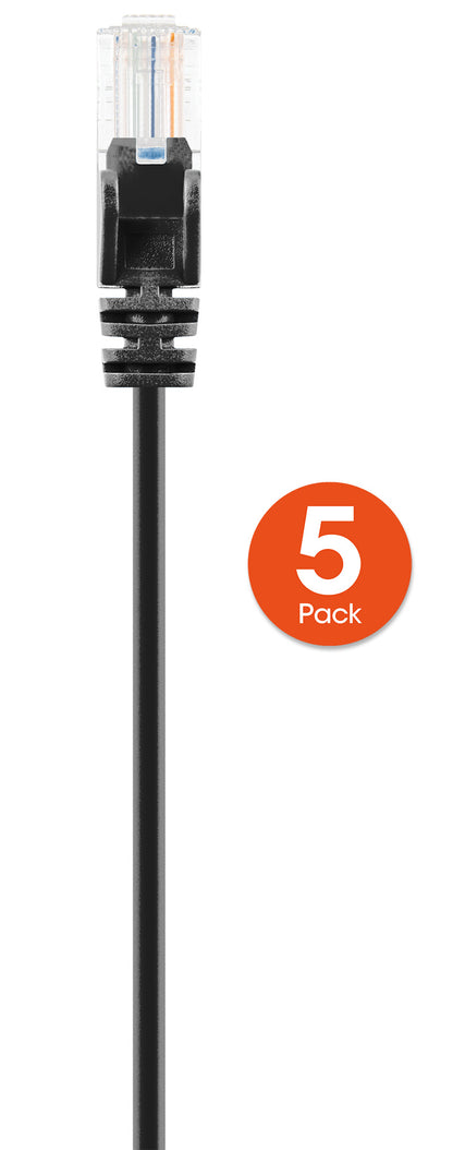 Cat6 U/UTP Slim Network Patch Cable, 25 ft., Black, 5-Pack Image 4