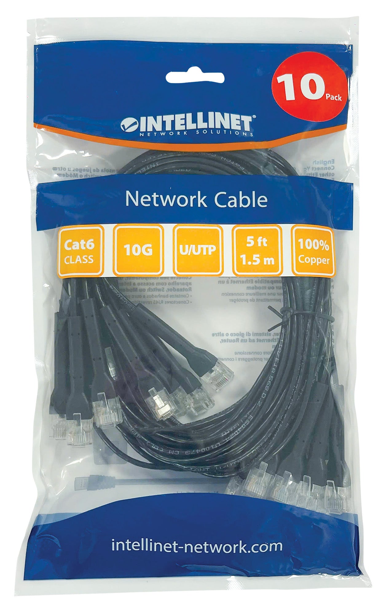 Cat6 U/UTP FlexiBoot Slim Network Patch Cable, 5 ft., Black, 10-Pack Packaging Image 2