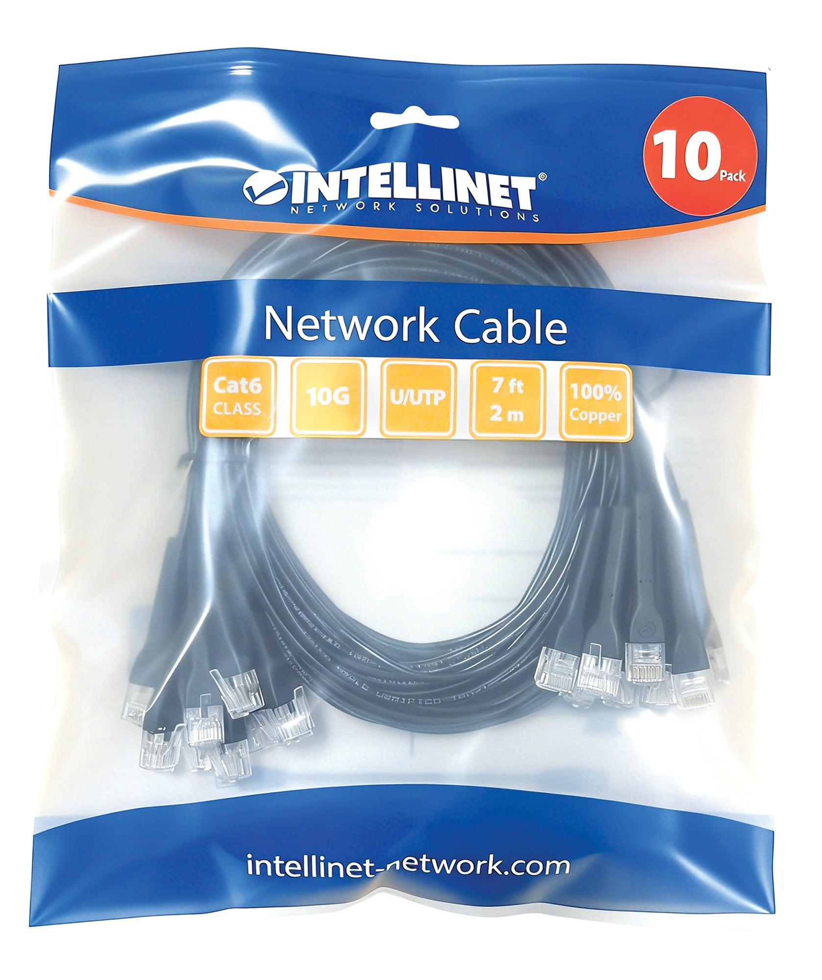 Cat6 U/UTP FlexiBoot Slim Network Patch Cable, 7 ft., Black, 10-Pack Packaging Image 2