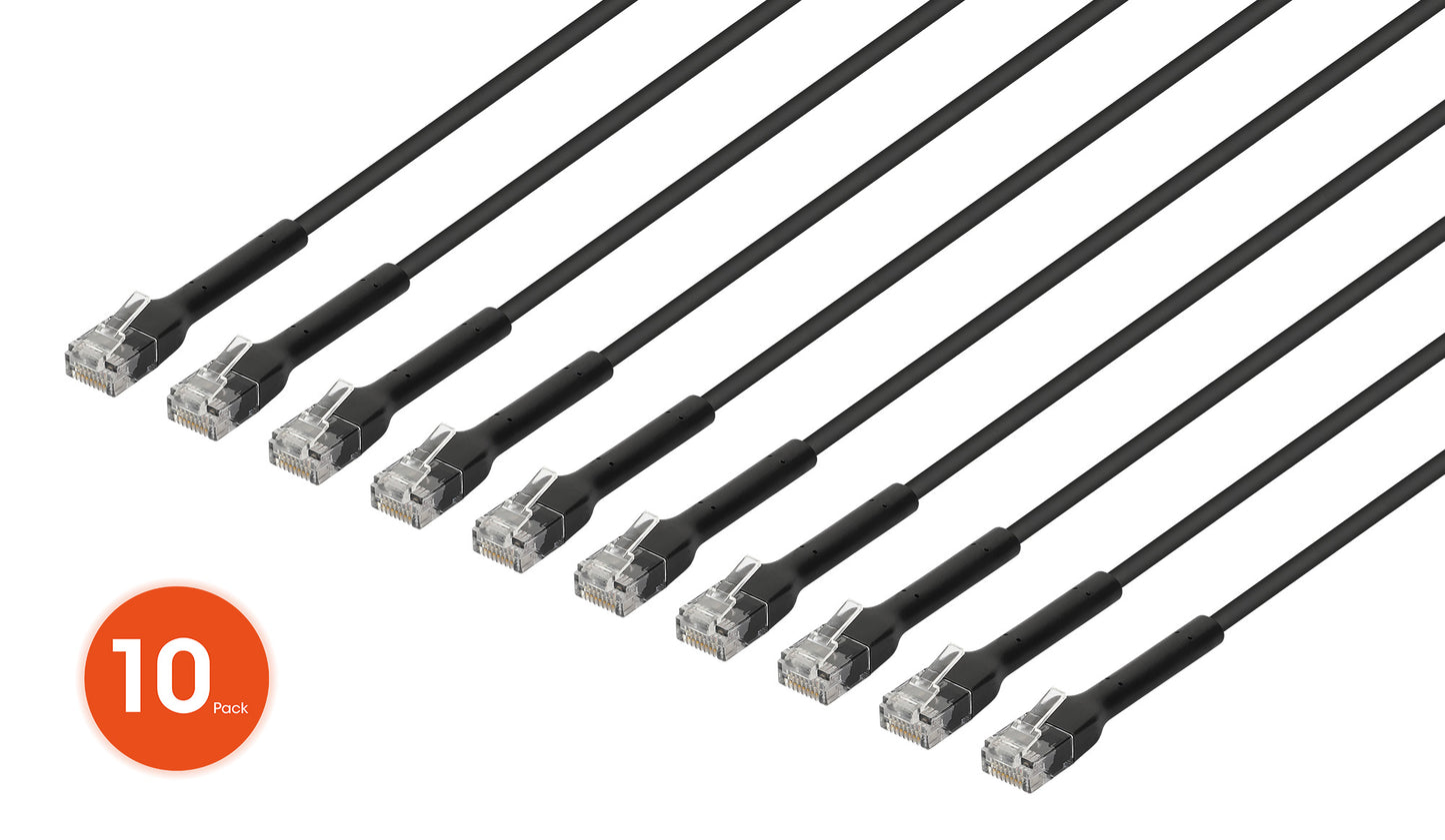 Cat6 U/UTP FlexiBoot Slim Network Patch Cable, 7 ft., Black, 10-Pack Image 1