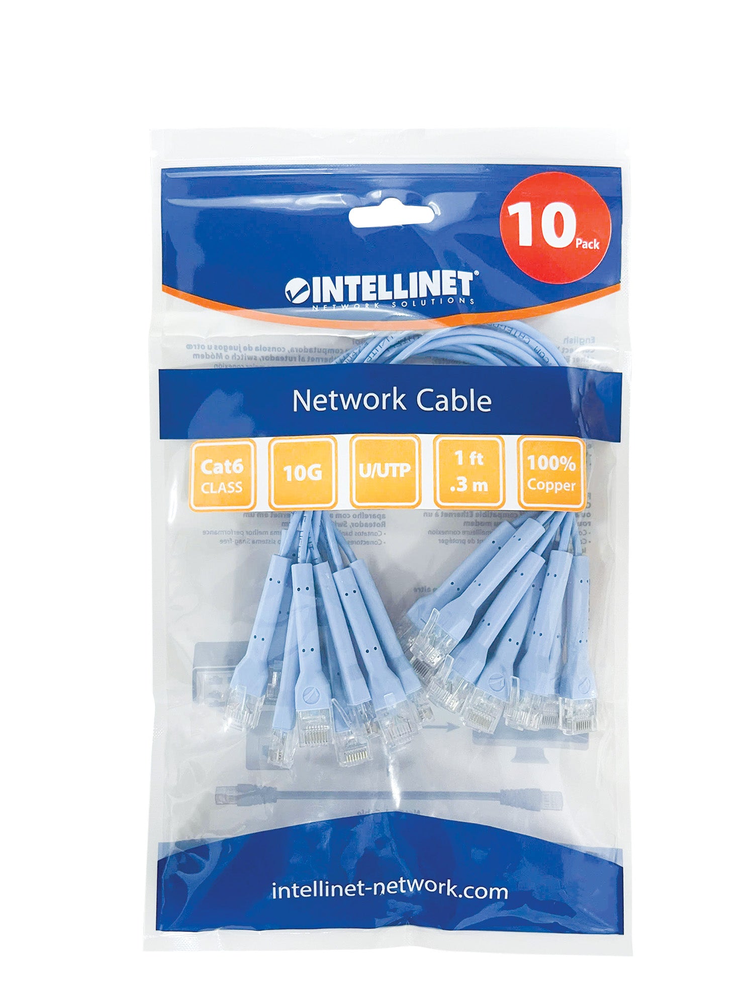Cat6 U/UTP FlexiBoot Slim Network Patch Cable, 1 ft., Blue, 10-Pack Packaging Image 2