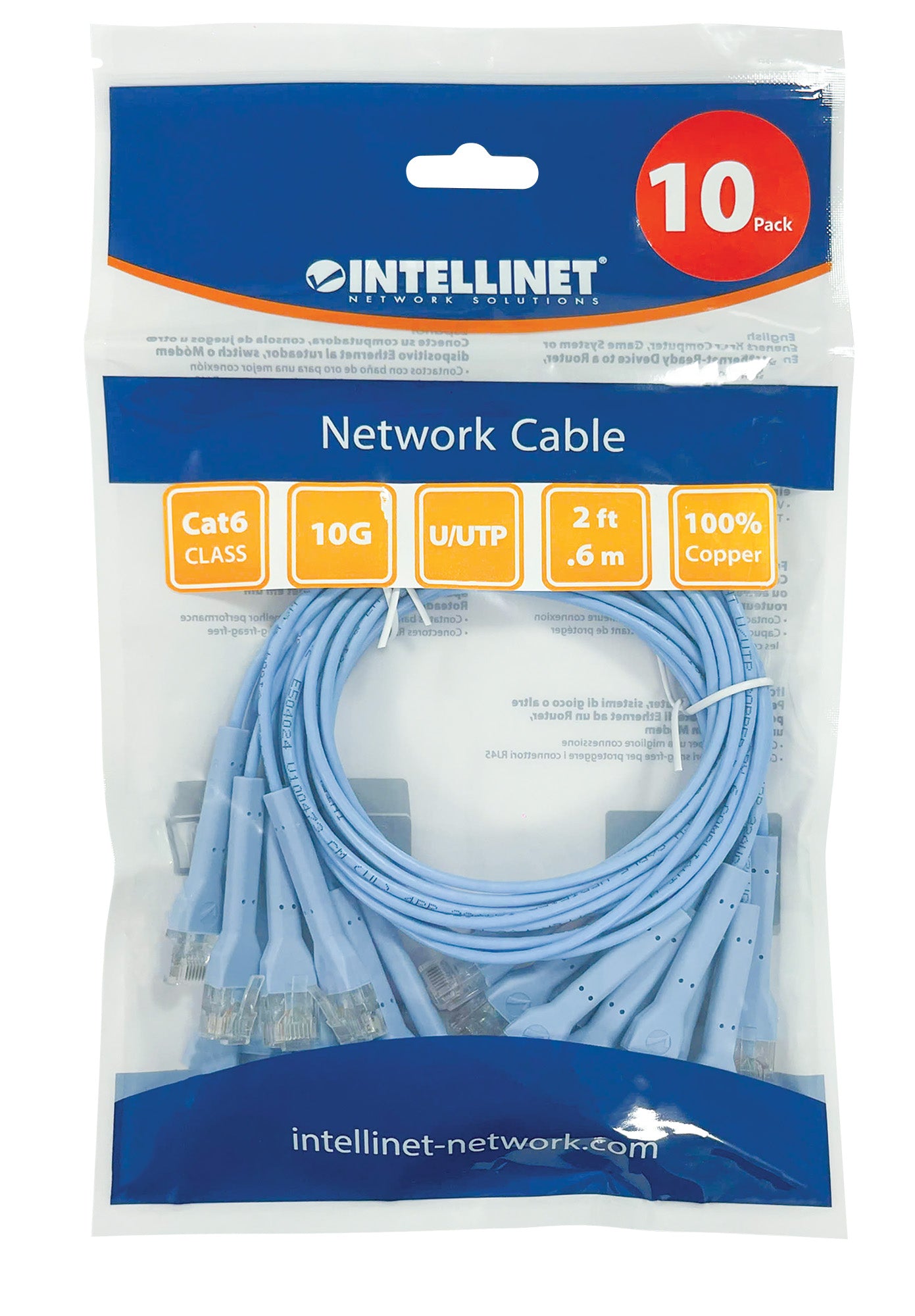 Cat6 U/UTP FlexiBoot Slim Network Patch Cable, 2 ft., Blue, 10-Pack Packaging Image 2