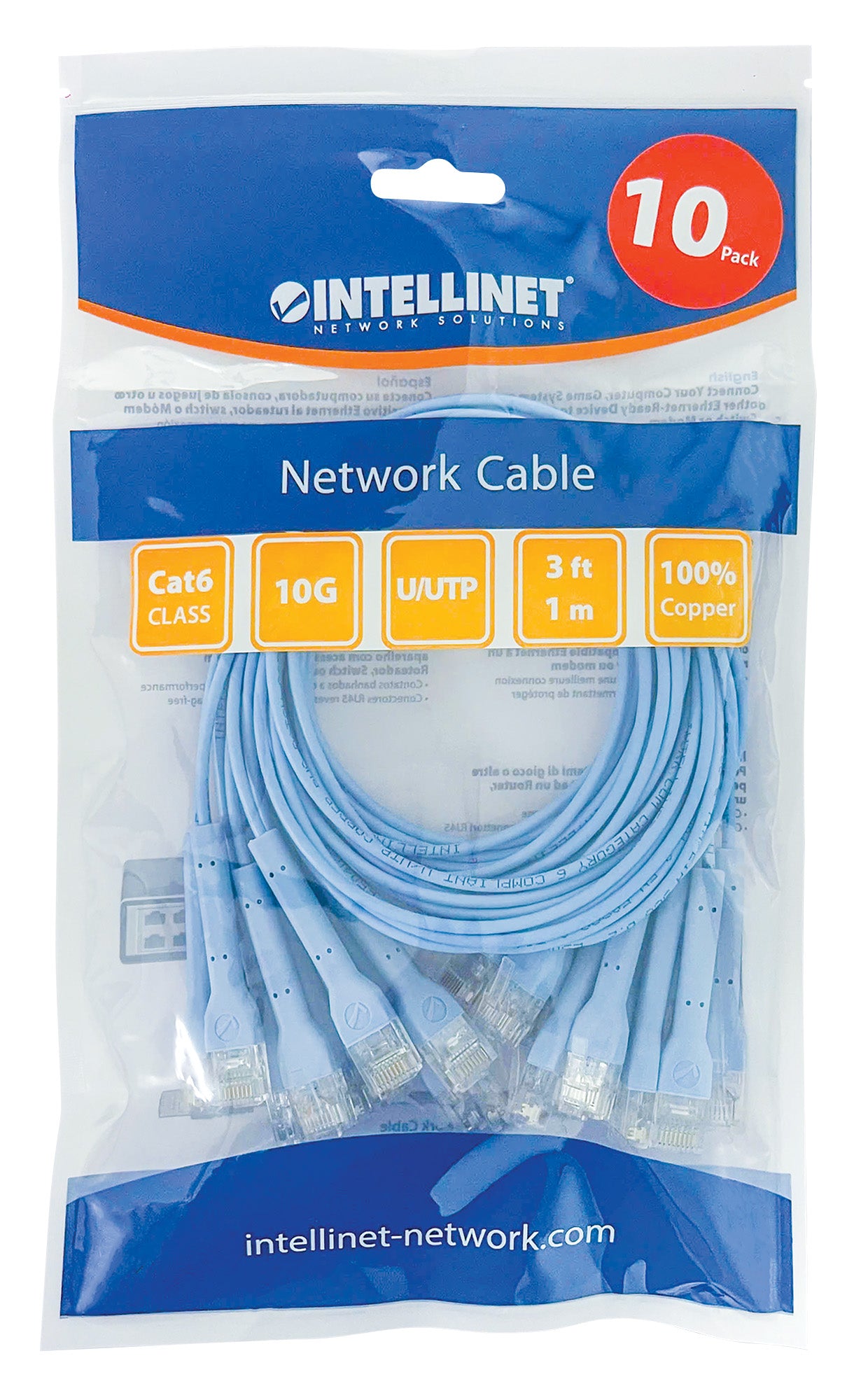 Cat6 U/UTP FlexiBoot Slim Network Patch Cable, 3 ft., Blue, 10-Pack Packaging Image 2