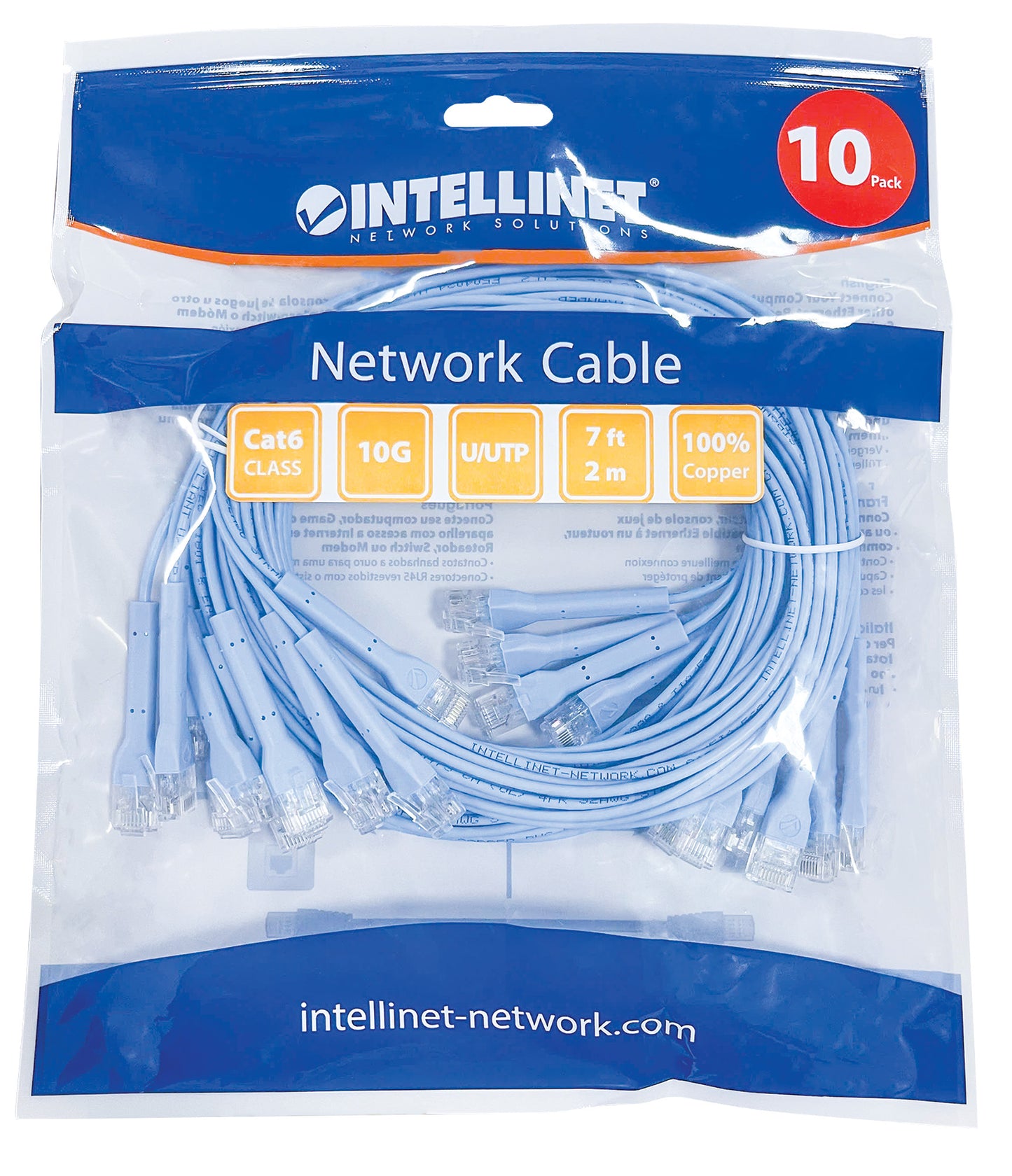 Cat6 U/UTP FlexiBoot Slim Network Patch Cable, 7 ft., Blue, 10-Pack Packaging Image 2
