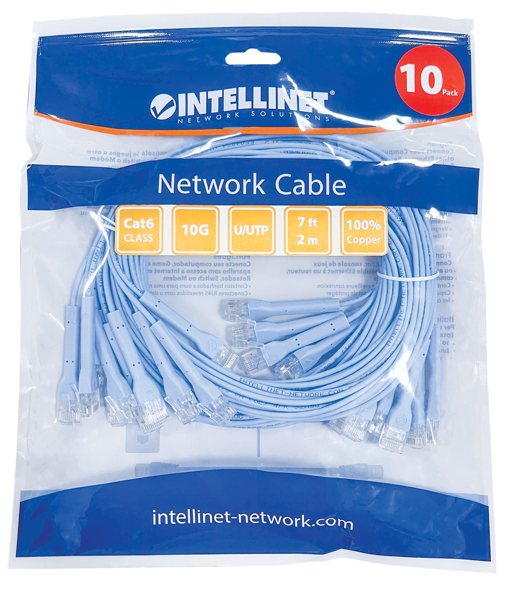 Cat6 U/UTP FlexiBoot Slim Network Patch Cable, 7 ft., Blue, 10-Pack Packaging Image 2