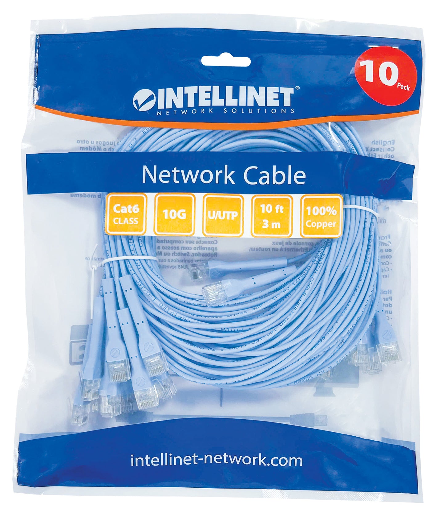 Cat6 U/UTP FlexiBoot Slim Network Patch Cable, 10 ft., Blue, 10-Pack Packaging Image 2