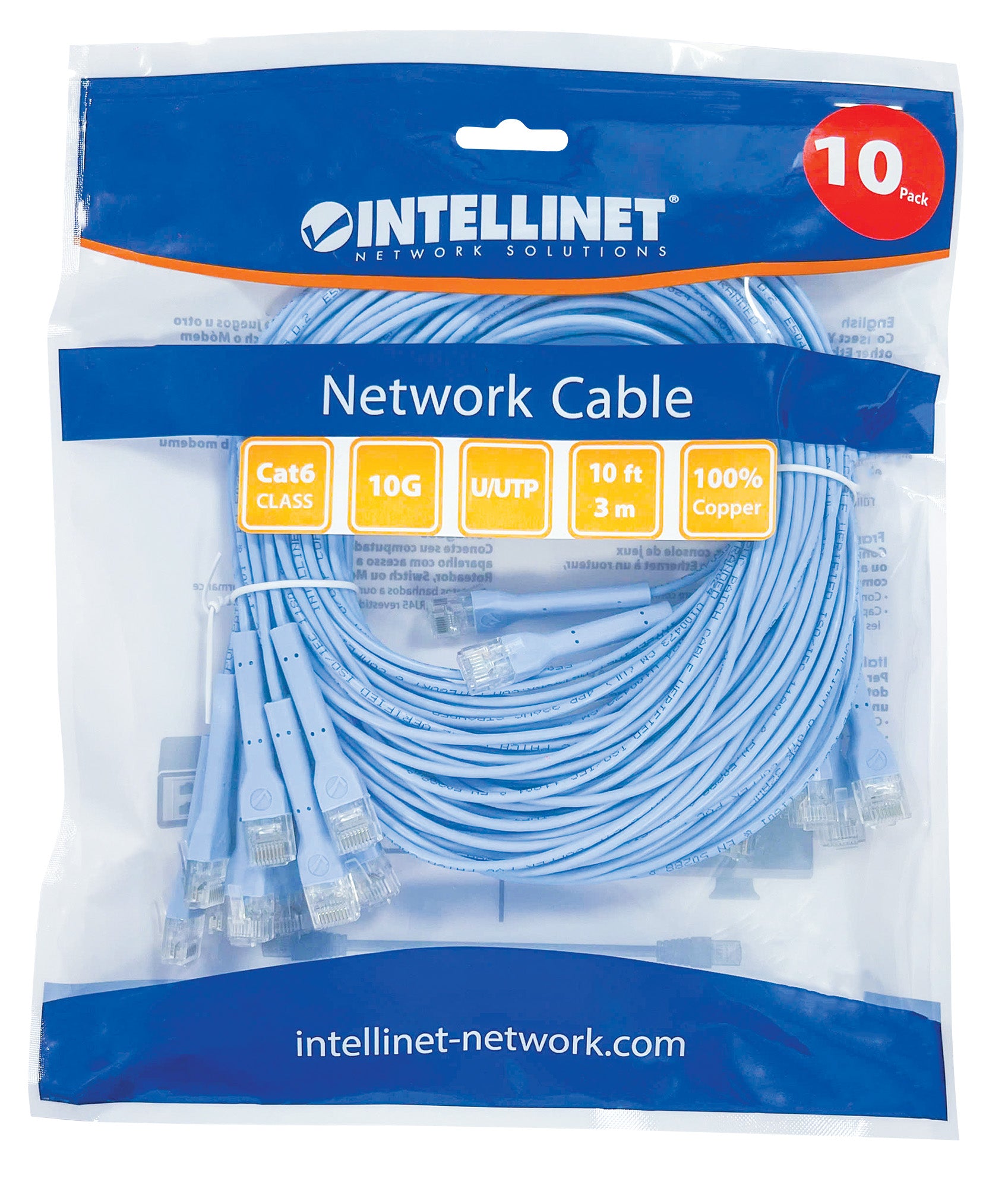 Cat6 U/UTP FlexiBoot Slim Network Patch Cable, 10 ft., Blue, 10-Pack Packaging Image 2