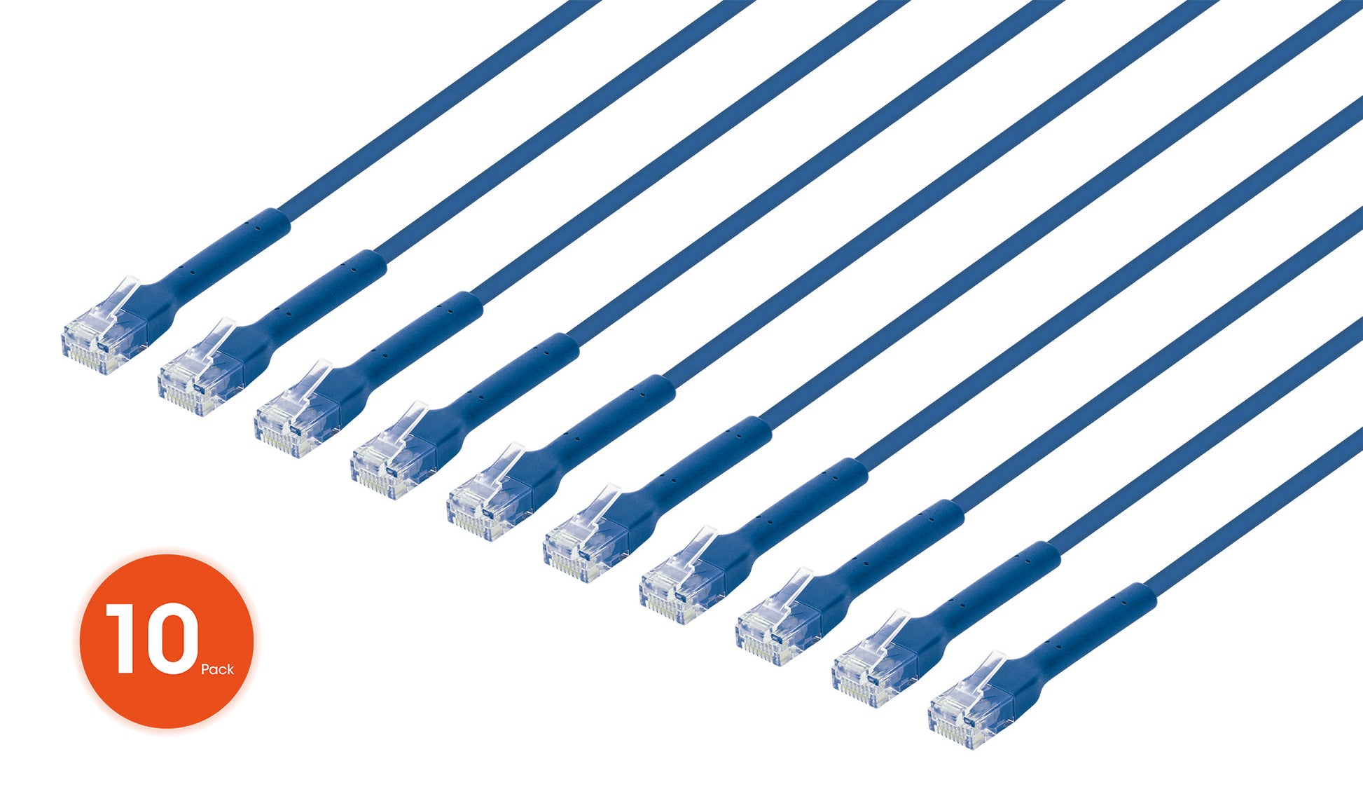 Cat6 U/UTP FlexiBoot Slim Network Patch Cable, 10 ft., Blue, 10-Pack Image 1