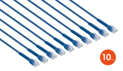 Cat6 U/UTP FlexiBoot Slim Network Patch Cable, 10 ft., Blue, 10-Pack Image 3