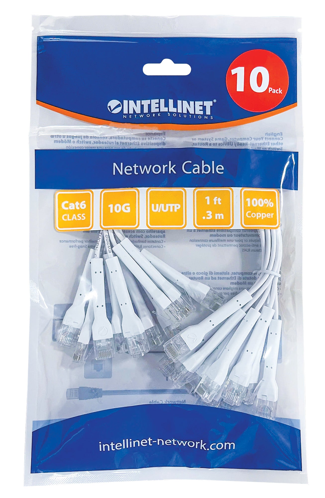 Cat6 U/UTP FlexiBoot Slim Network Patch Cable, 1 ft., White, 10-Pack Packaging Image 2