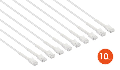 Cat6 U/UTP FlexiBoot Slim Network Patch Cable, 1 ft., White, 10-Pack Image 3