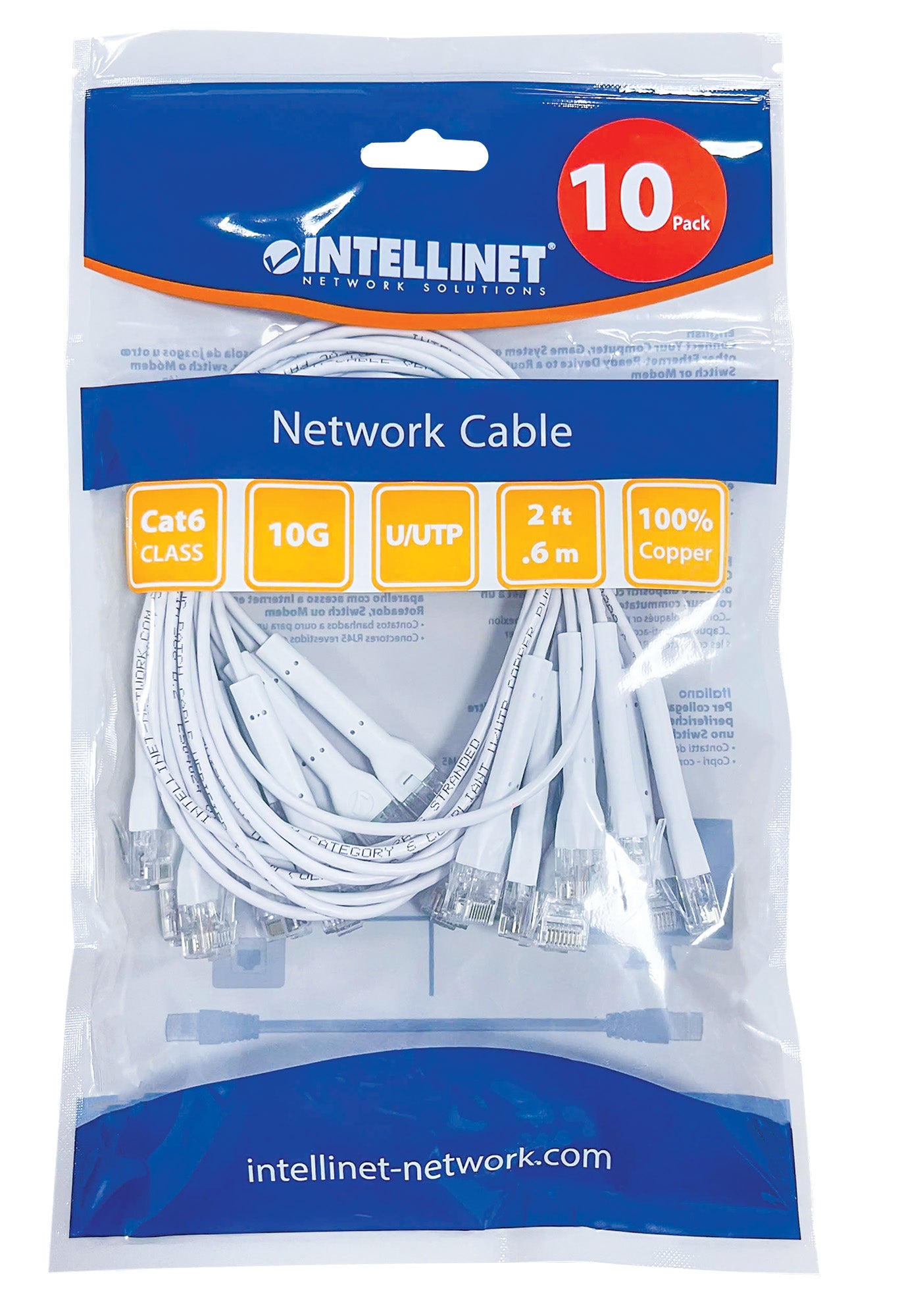 Cat6 U/UTP FlexiBoot Slim Network Patch Cable, 2 ft., White, 10-Pack Packaging Image 2