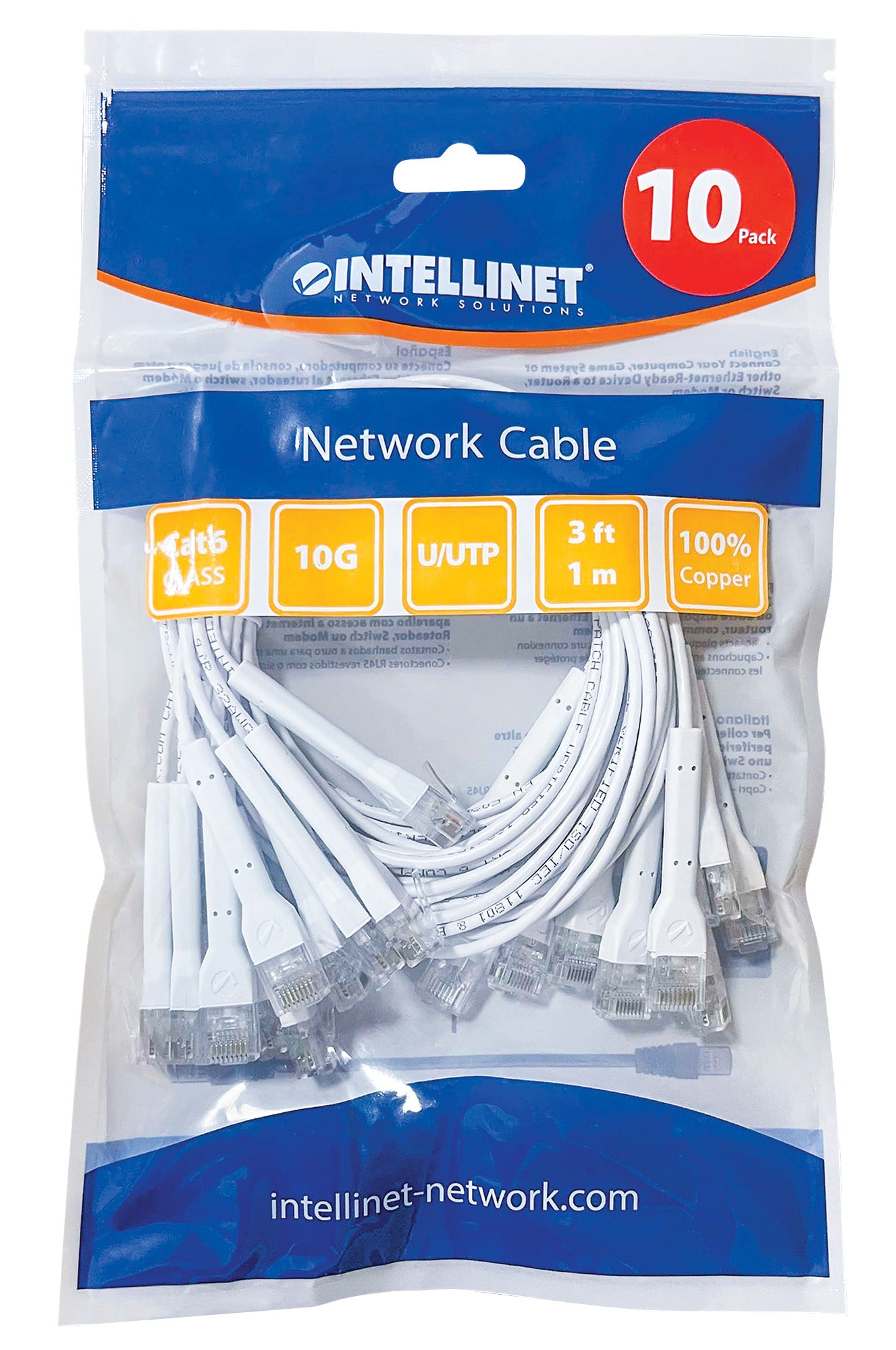 Cat6 U/UTP FlexiBoot Slim Network Patch Cable, 3 ft., White, 10-Pack Packaging Image 2