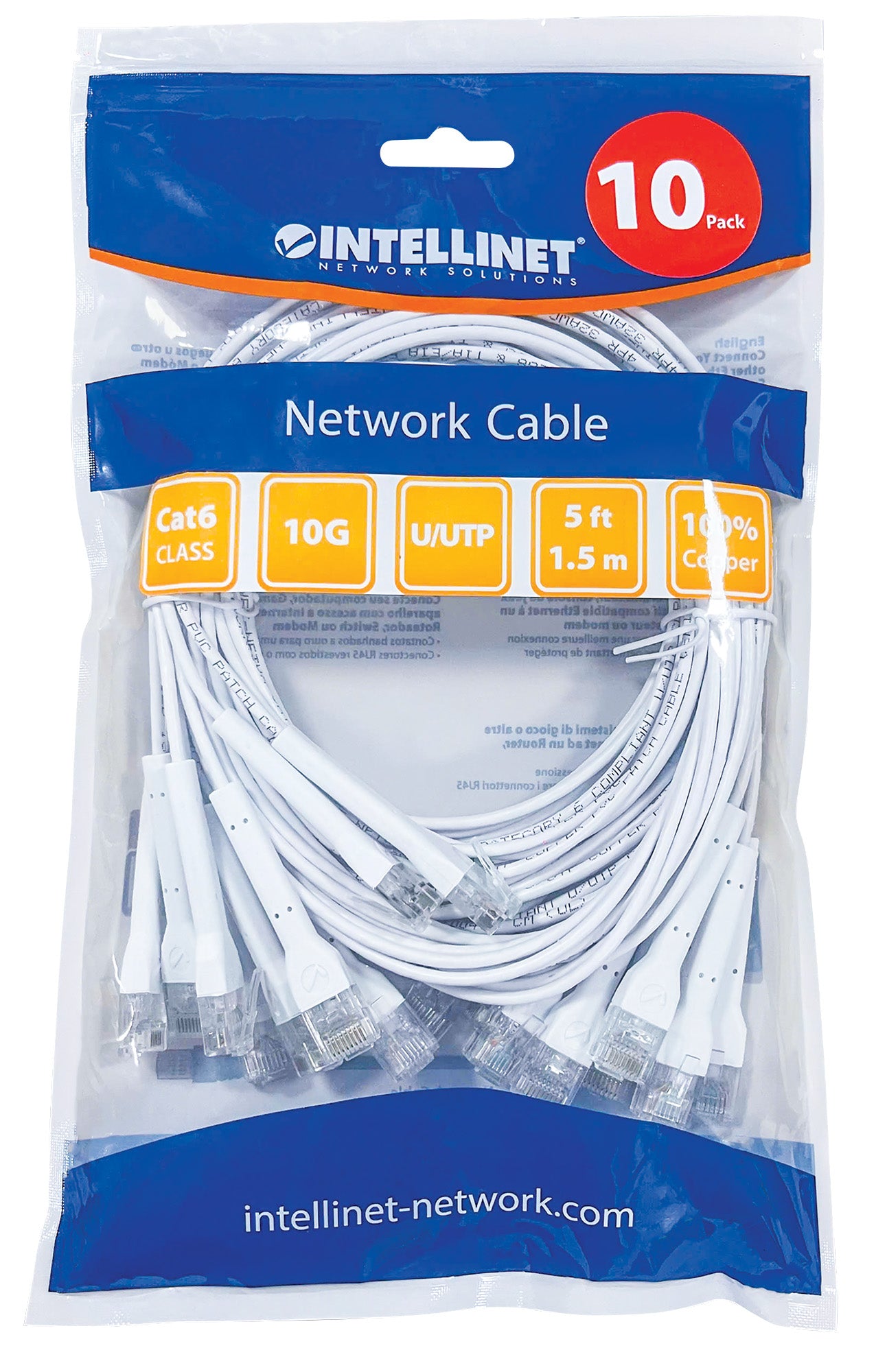 Cat6 U/UTP FlexiBoot Slim Network Patch Cable, 5 ft., White, 10-Pack Packaging Image 2