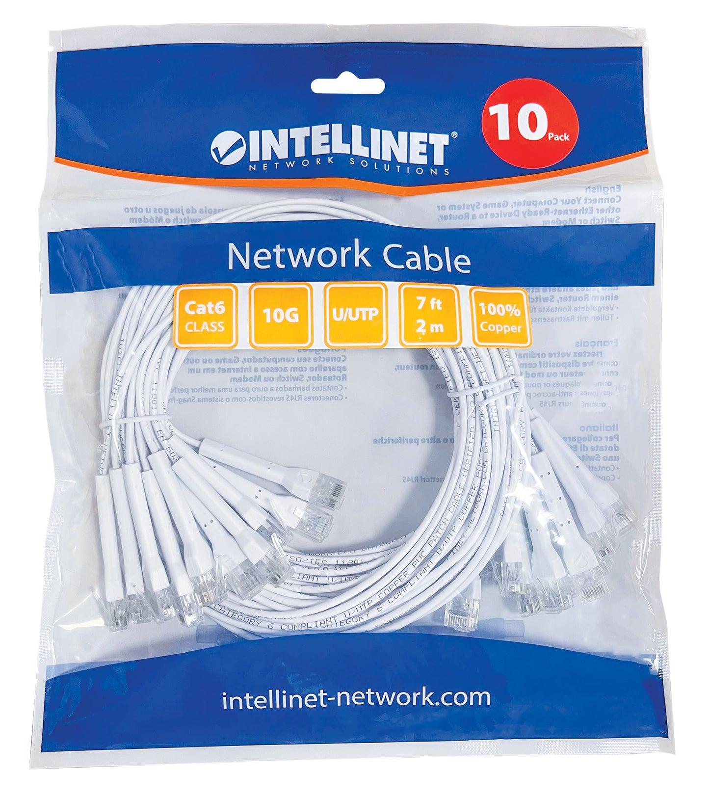 Cat6 U/UTP FlexiBoot Slim Network Patch Cable, 7 ft., White, 10-Pack Packaging Image 2