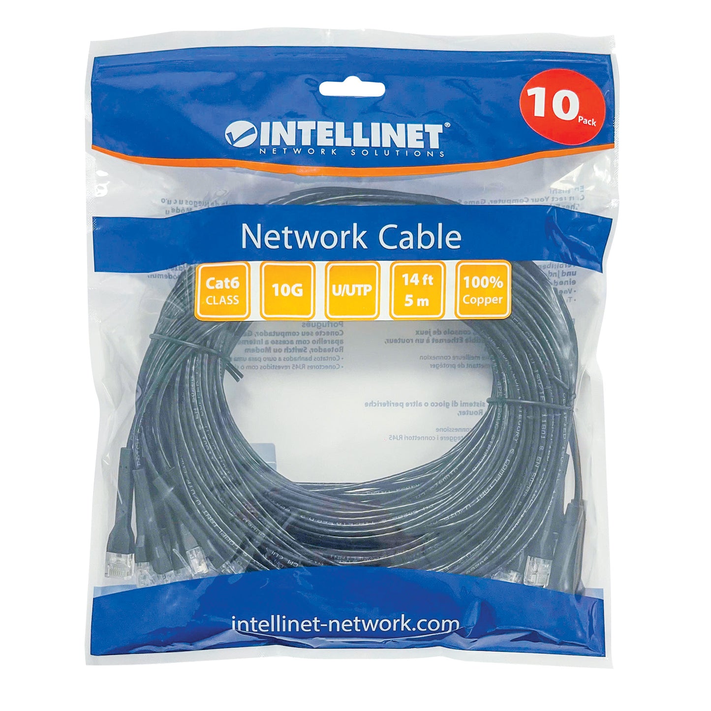 Cat6 U/UTP FlexiBoot Slim Network Patch Cable, 14 ft., Black, 10-Pack Packaging Image 2