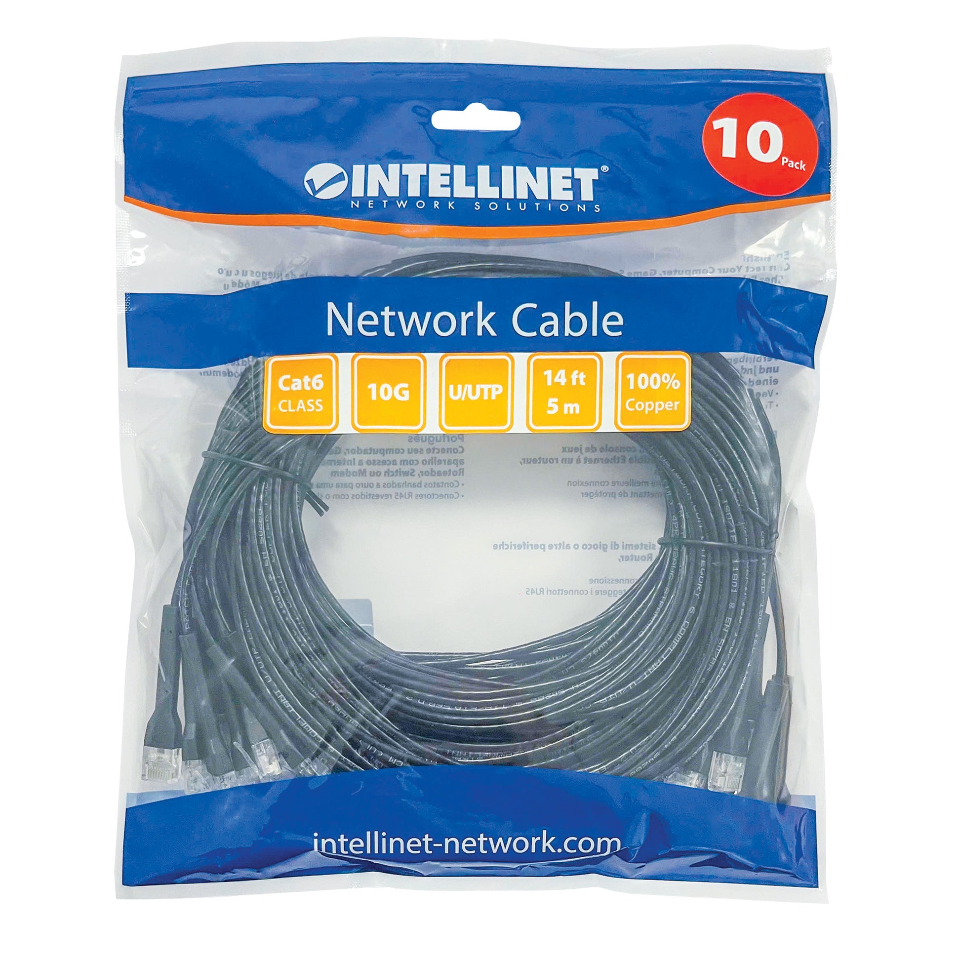 Cat6 U/UTP FlexiBoot Slim Network Patch Cable, 14 ft., Black, 10-Pack Packaging Image 2