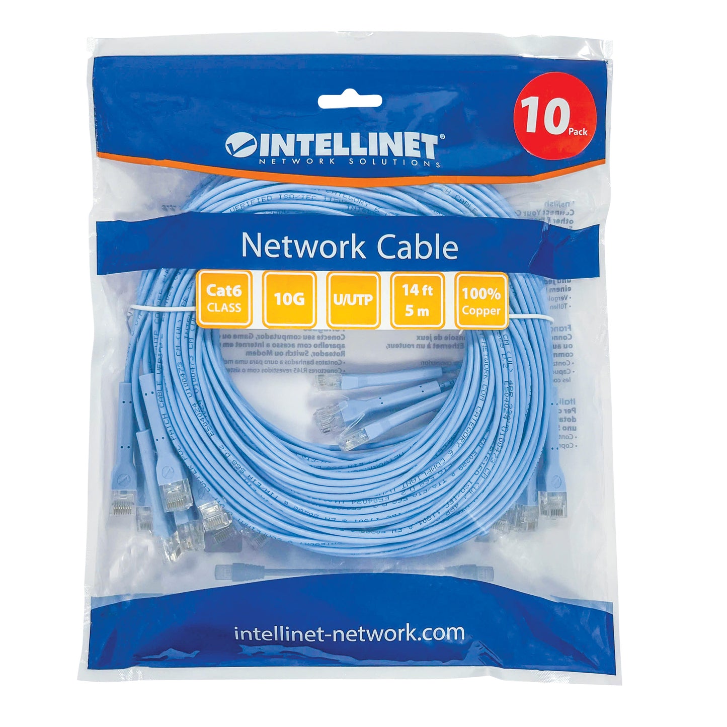 Cat6 U/UTP FlexiBoot Slim Network Patch Cable, 14 ft., Blue, 10-Pack Packaging Image 2