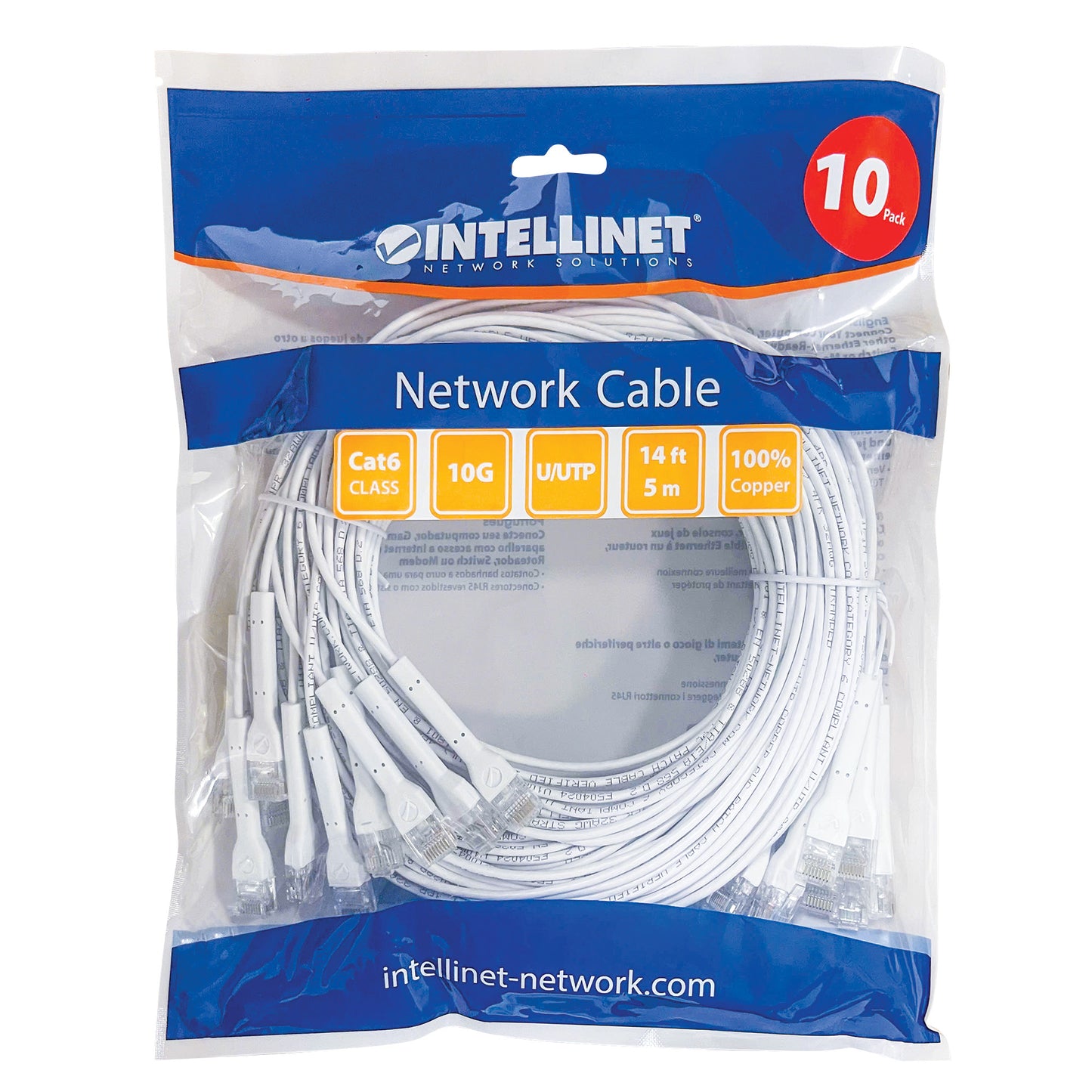 Cat6 U/UTP FlexiBoot Slim Network Patch Cable, 14 ft., White, 10-Pack Packaging Image 2