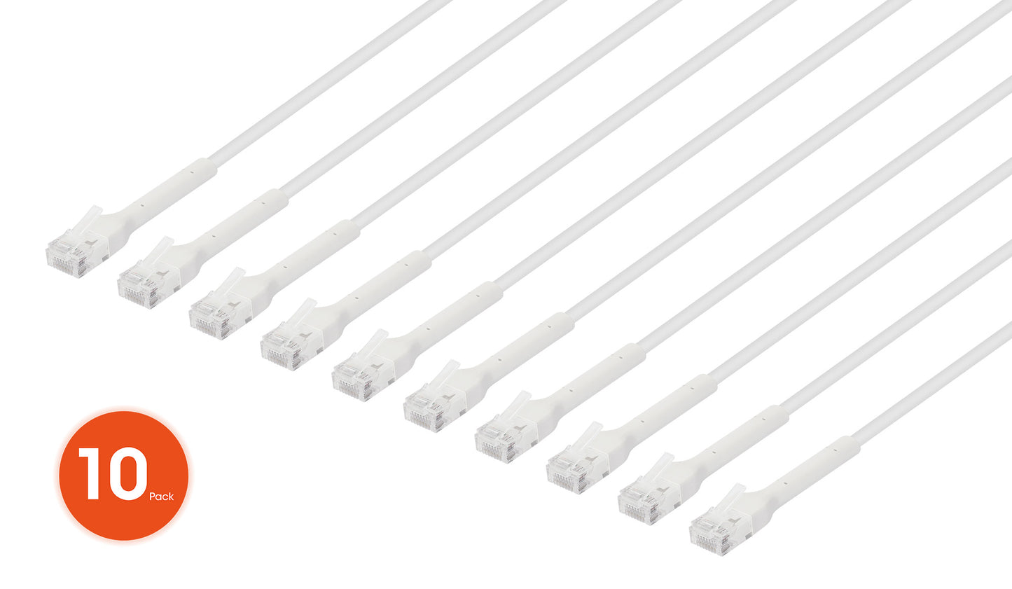 Cat6 U/UTP FlexiBoot Slim Network Patch Cable, 14 ft., White, 10-Pack Image 1